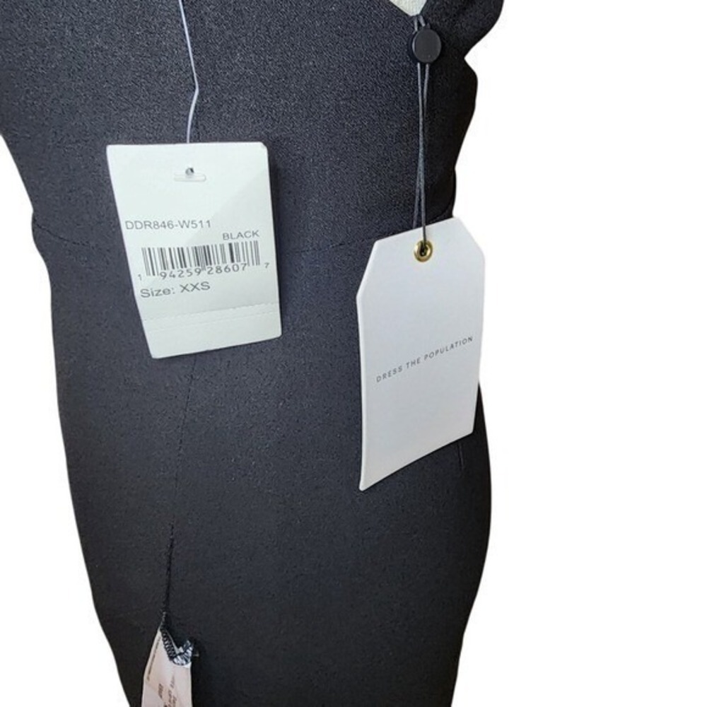 Dress the Population Emme Back Bow Sheath Cocktail Dress Black XXS NWT - Picture 2 of 4